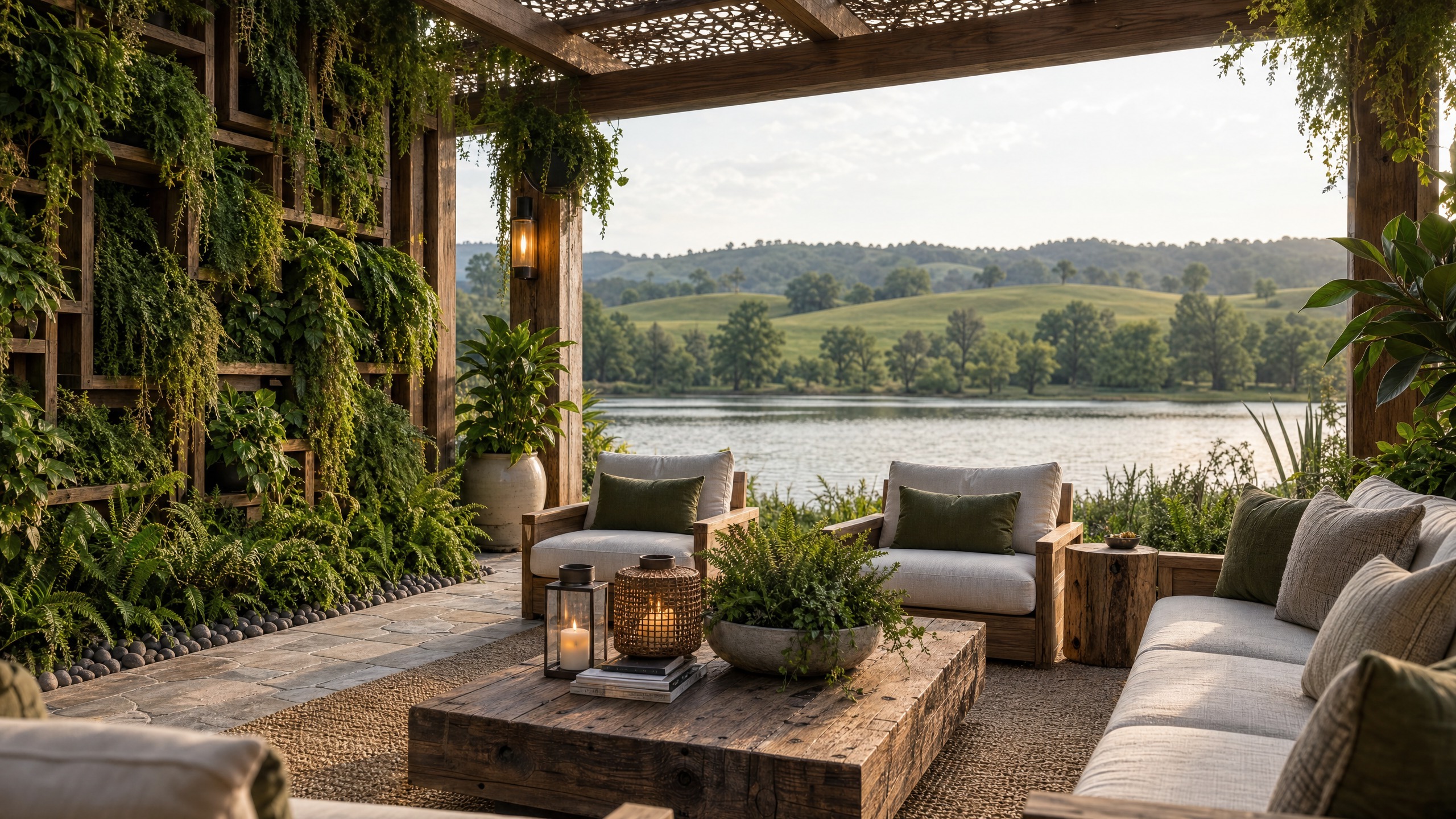 Pergola lounge looking over the lake