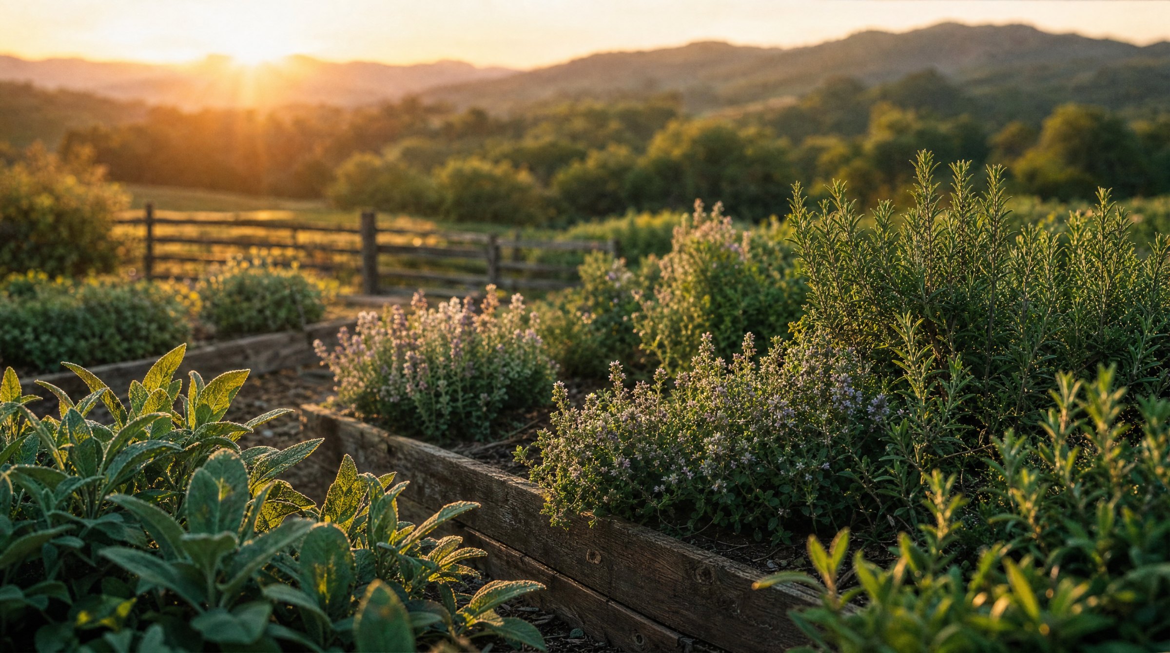 Herb garden beds on the land