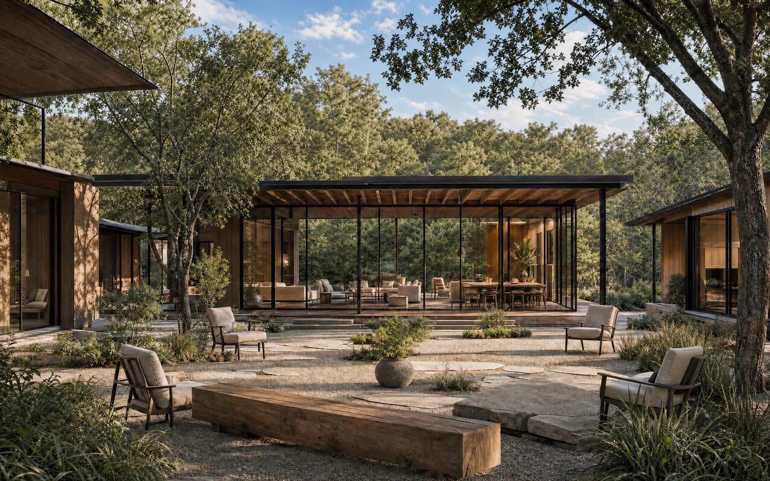 Courtyard among the trees at Vetiver
